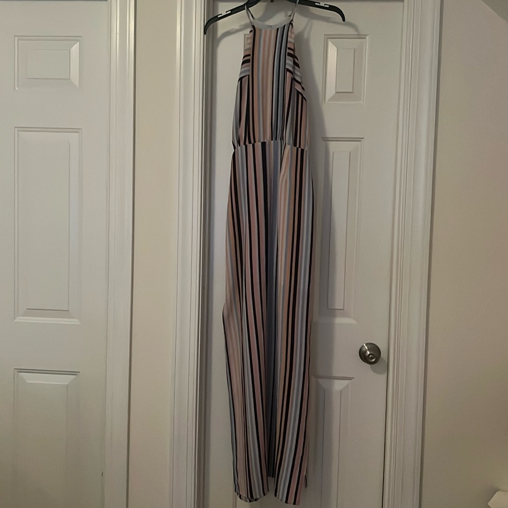 Charles Henry pink blue, white and black striped maxi dress size XS